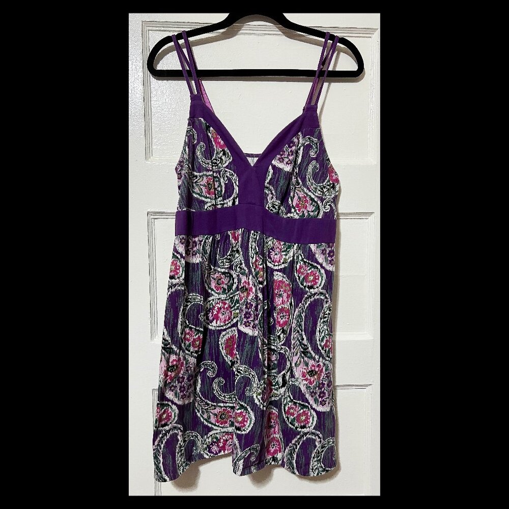 Cacique Sleepwear Womens Purple Paisley Double Strap Mini Dress Size 14/16 EUC